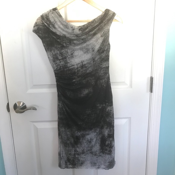 Grey abstract print Helmut Lang bodycon mini dress - Picture 3 of 4